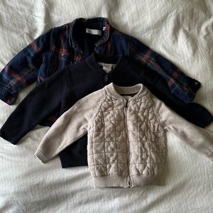 Zara baby zip up sweaters and flannel shacket bundle, size 18-24M